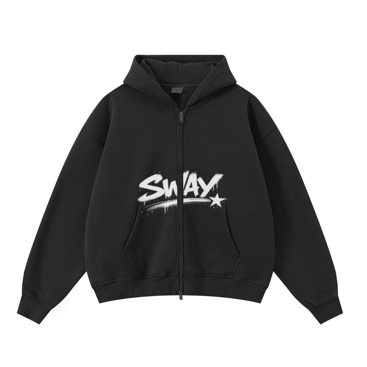 345GSM Unisex Boxy-Fit Double-Zip Hoodie Black