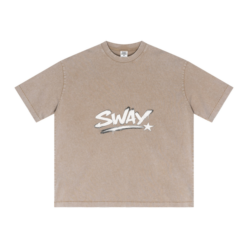 285GSM Unisex Distressed Snow-Wash Batik Plain Fabric T-shirt khaki