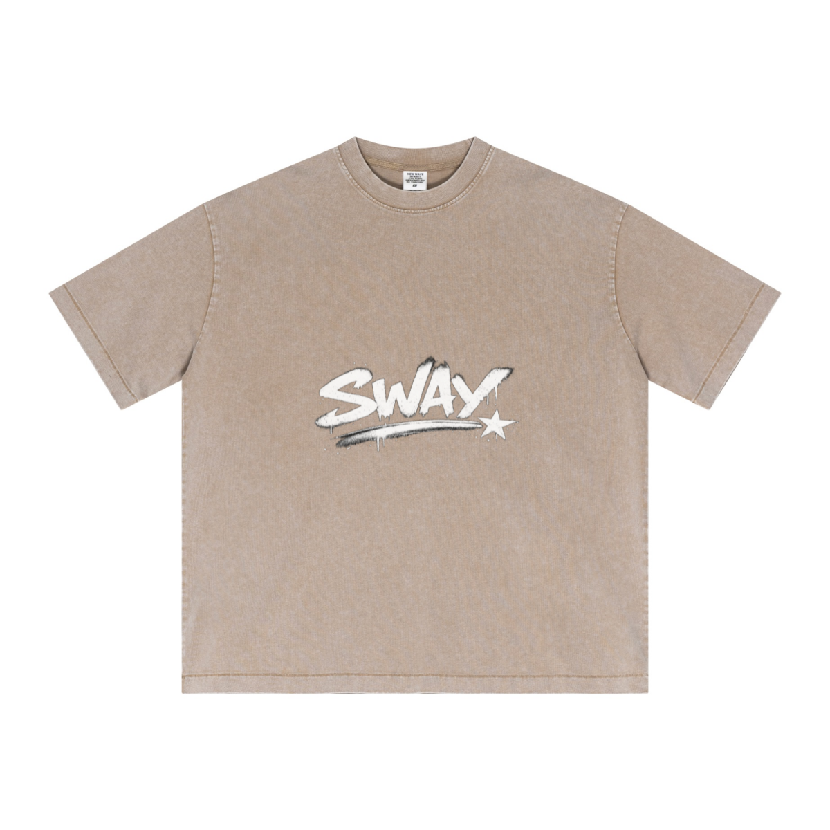 285GSM Unisex Distressed Snow-Wash Batik Plain Fabric T-shirt khaki