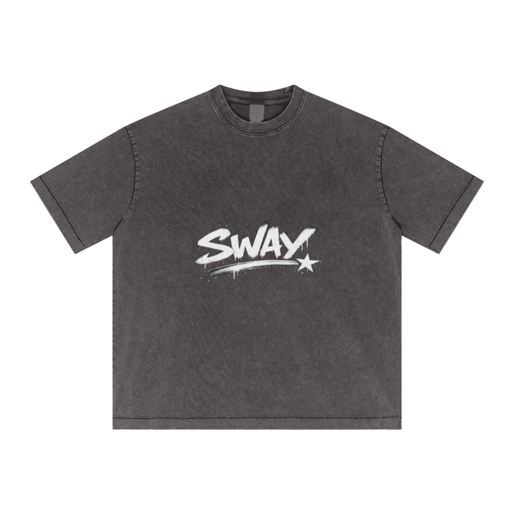 285GSM Unisex Distressed Snow-Wash Batik Plain Fabric T-shirt Dark gray