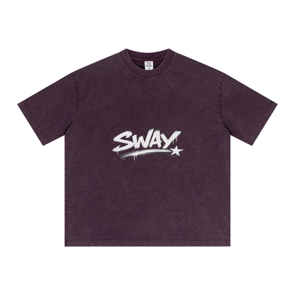 285GSM Unisex Distressed Snow-Wash Batik Plain Fabric T-shirt Purple