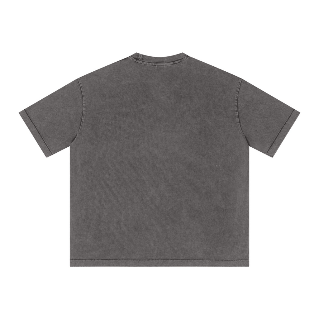 285GSM Unisex Distressed Snow-Wash Batik Plain Fabric T-shirt Dark gray