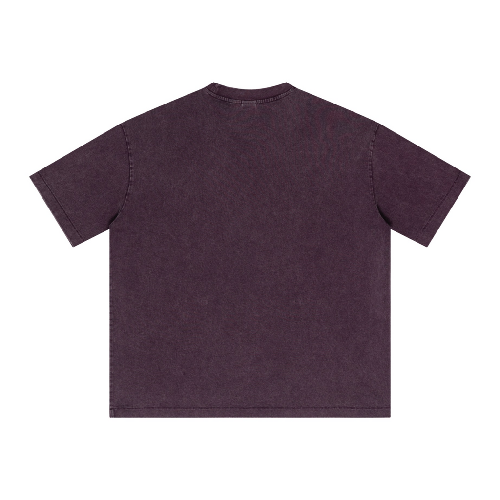 285GSM Unisex Distressed Snow-Wash Batik Plain Fabric T-shirt Purple