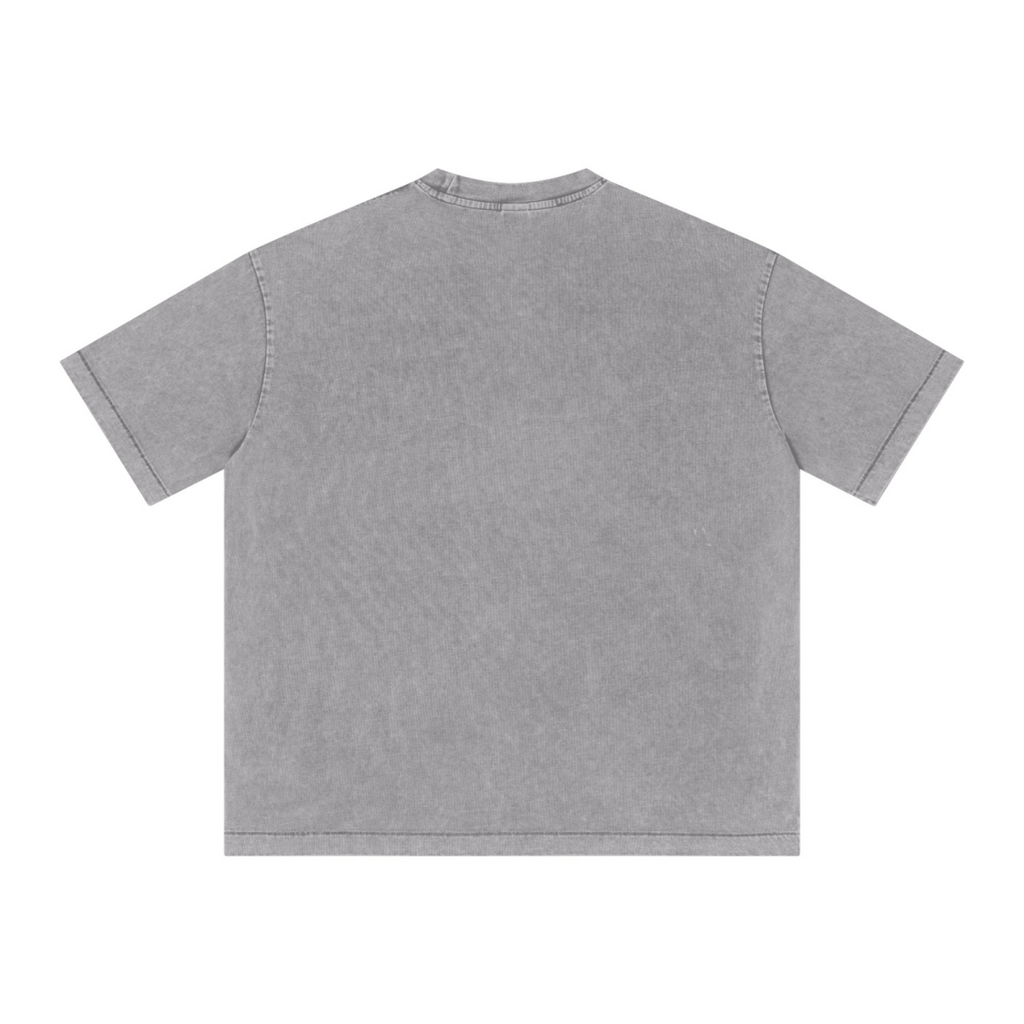 285GSM Unisex Distressed Snow-Wash Batik Plain Fabric T-shirt Light grey