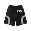 330GSM Unisex Heavyweight Contrast-Panel Snow-Washed Shorts Black/Khaki