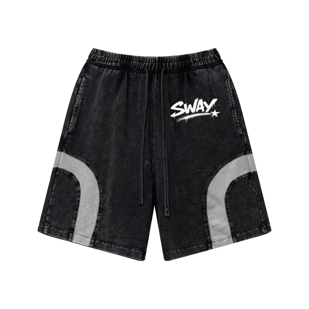 330GSM Unisex Heavyweight Contrast-Panel Snow-Washed Shorts Black/Medium Grey