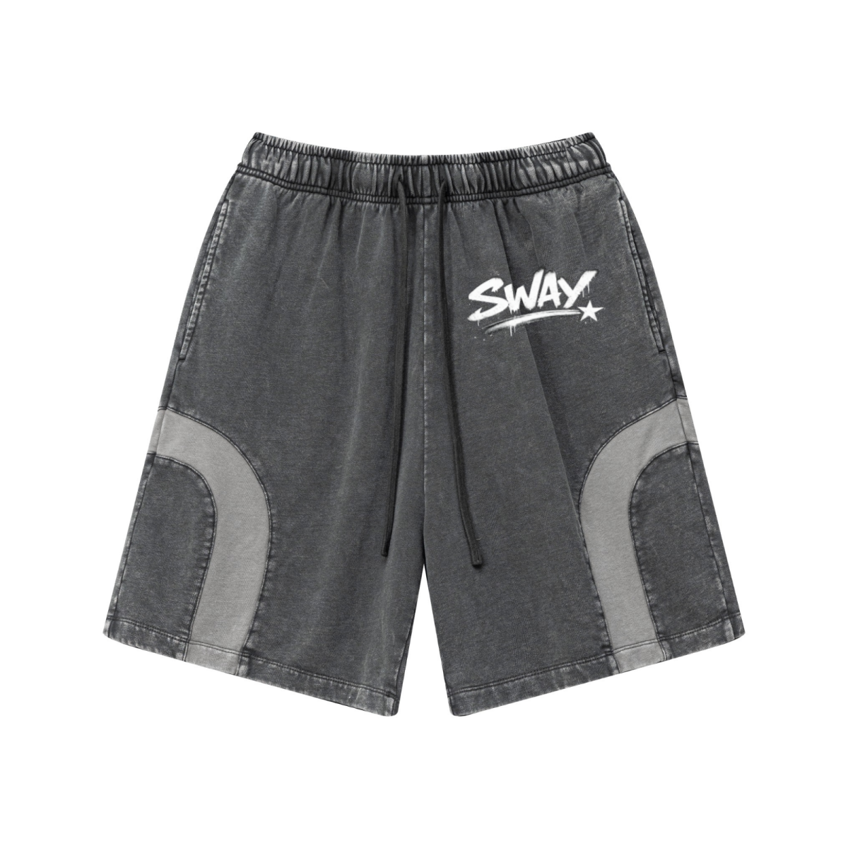 330GSM Unisex Heavyweight Contrast-Panel Snow-Washed Shorts Medium Grey/Dark Grey