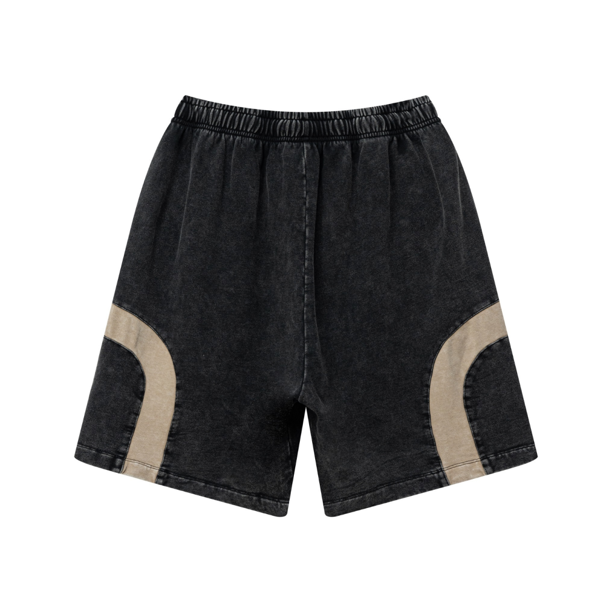 330GSM Unisex Heavyweight Contrast-Panel Snow-Washed Shorts Black/Khaki