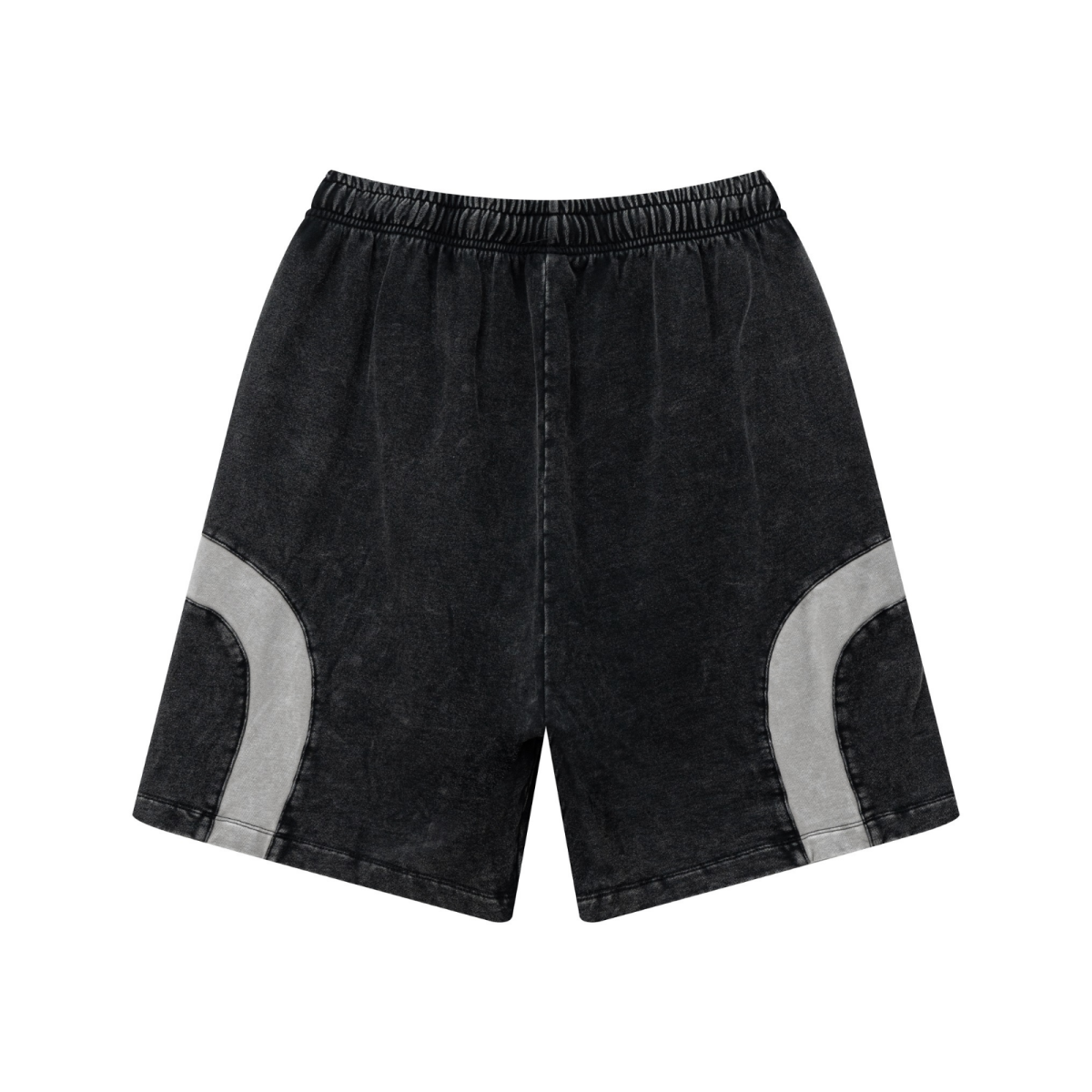 330GSM Unisex Heavyweight Contrast-Panel Snow-Washed Shorts Black/Medium Grey