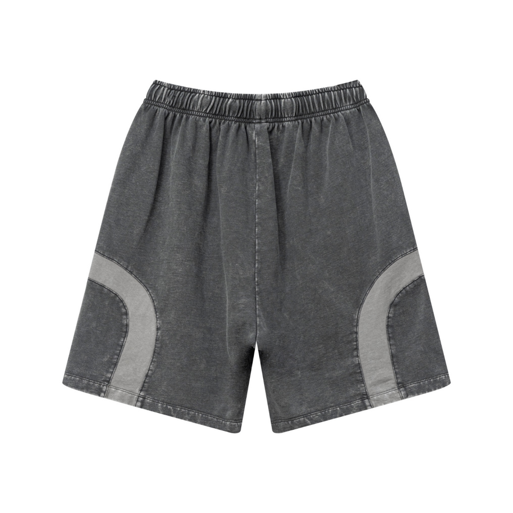 330GSM Unisex Heavyweight Contrast-Panel Snow-Washed Shorts Medium Grey/Dark Grey