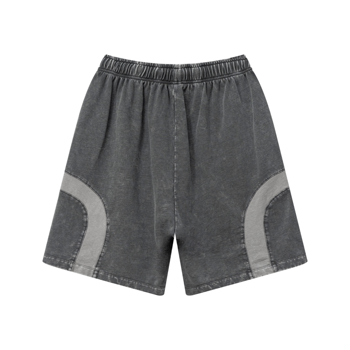 330GSM Unisex Heavyweight Contrast-Panel Snow-Washed Shorts Medium Grey/Dark Grey