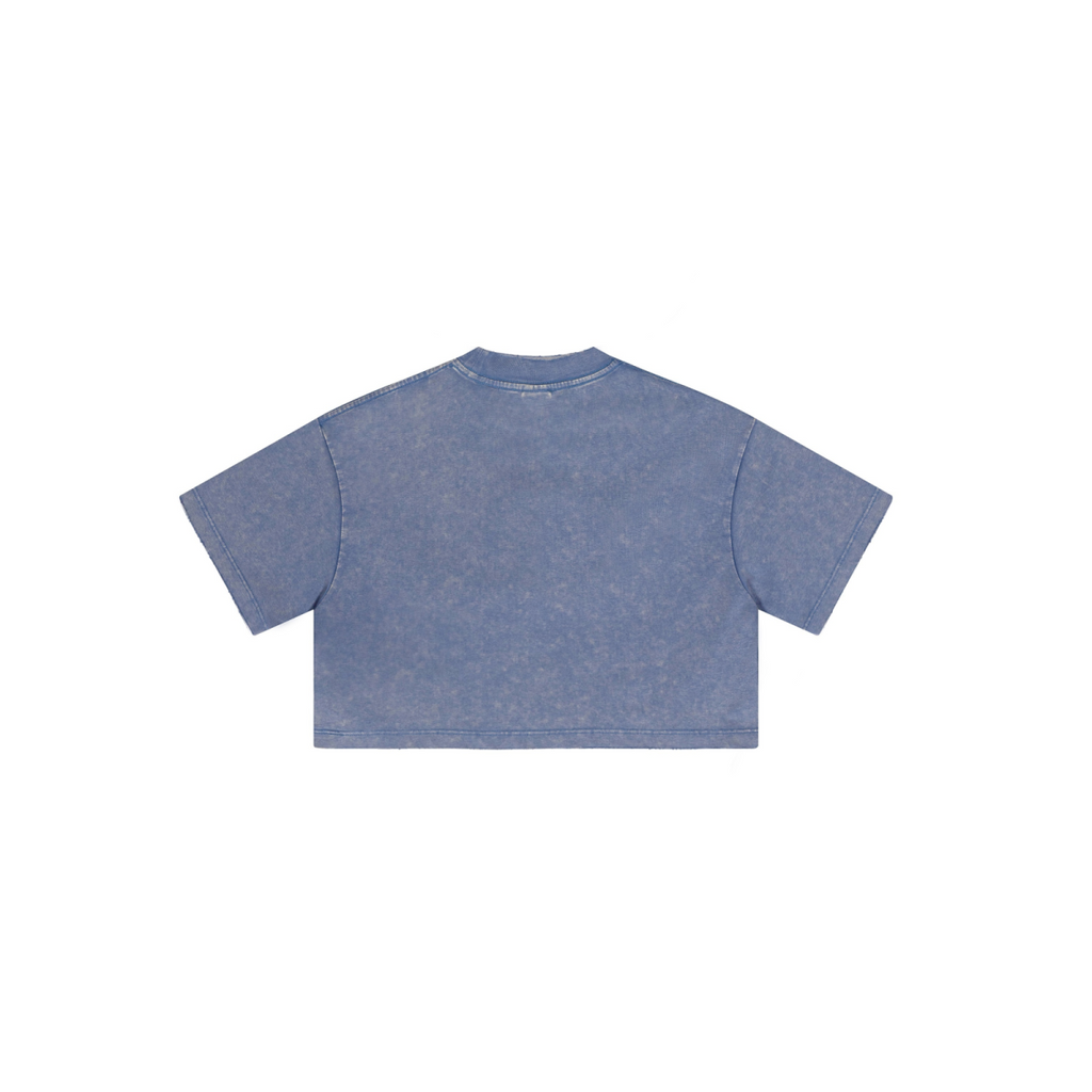 230GSM Women’s Cool-Touch Cropped High-Street Color Retro Snow-Wash T-shirt Washed Blue