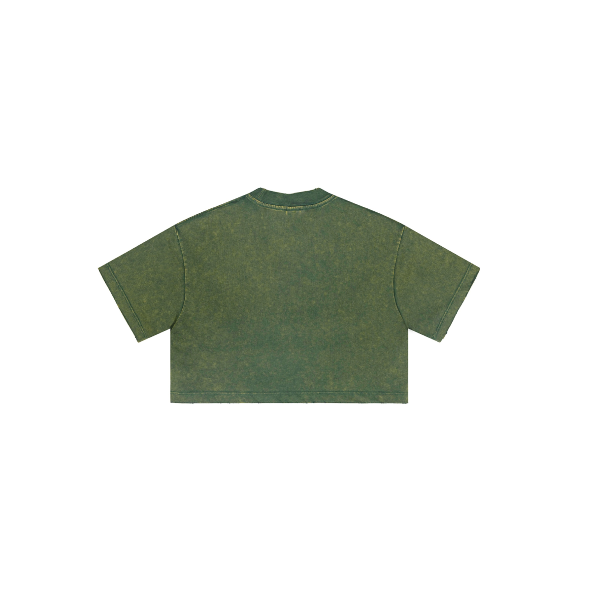 230GSM Women’s Cool-Touch Cropped High-Street Color Retro Snow-Wash T-shirt Dark Green