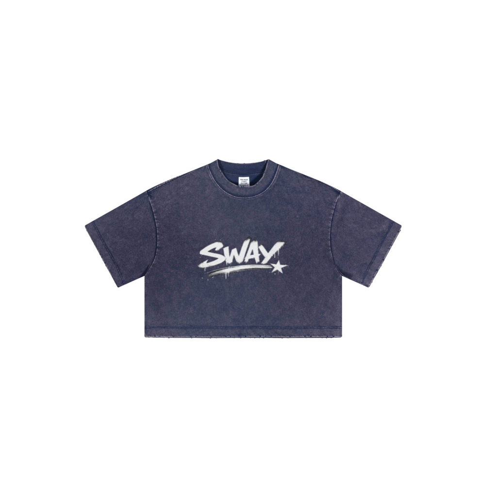 230GSM Women’s Cool-Touch Cropped High-Street Color Retro Snow-Wash T-shirt Royal Blue