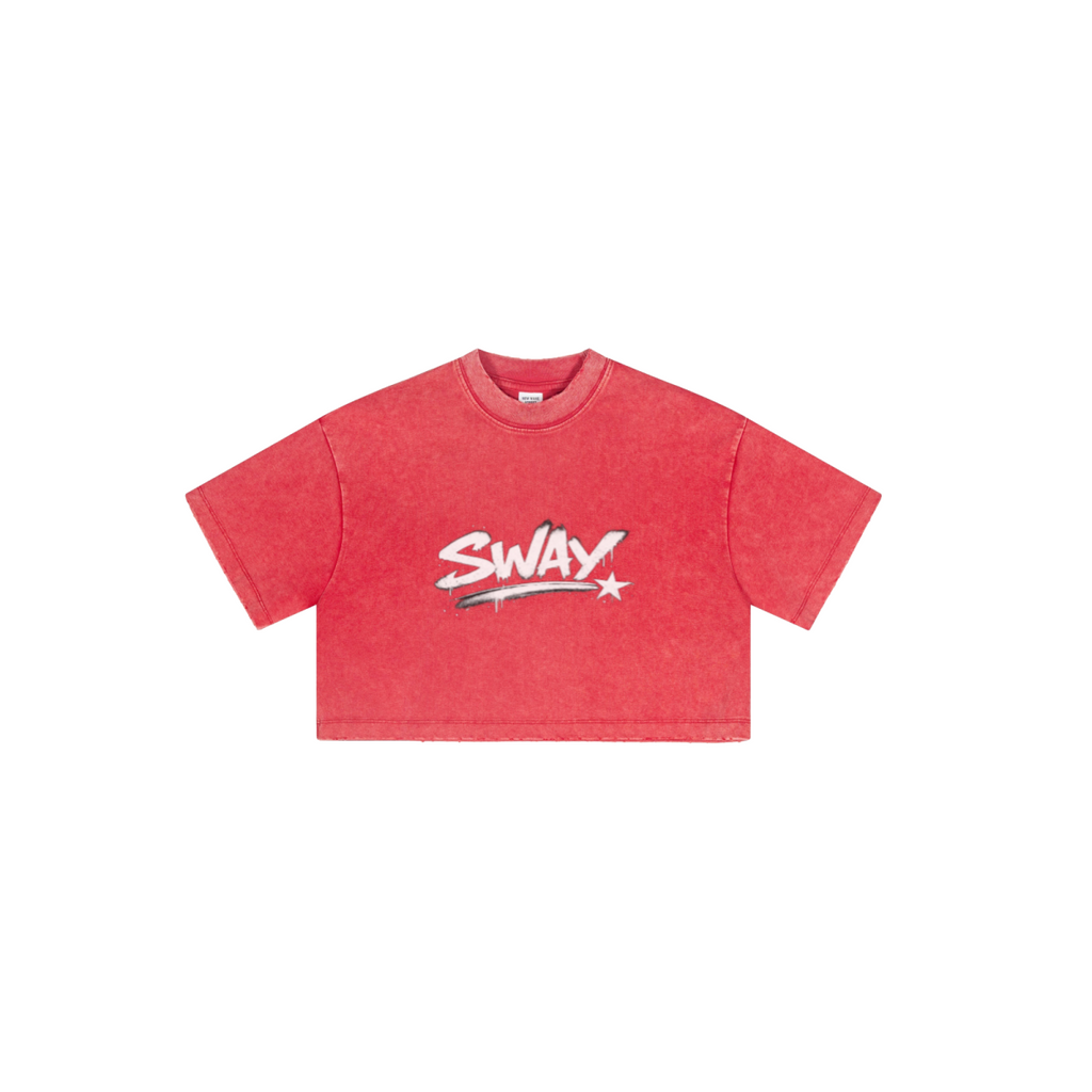 230GSM Women’s Cool-Touch Cropped High-Street Color Retro Snow-Wash T-shirt Red