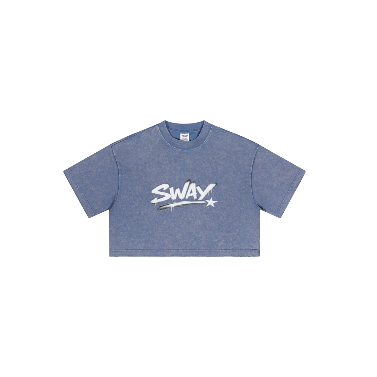 230GSM Women’s Cool-Touch Cropped High-Street Color Retro Snow-Wash T-shirt Washed Blue