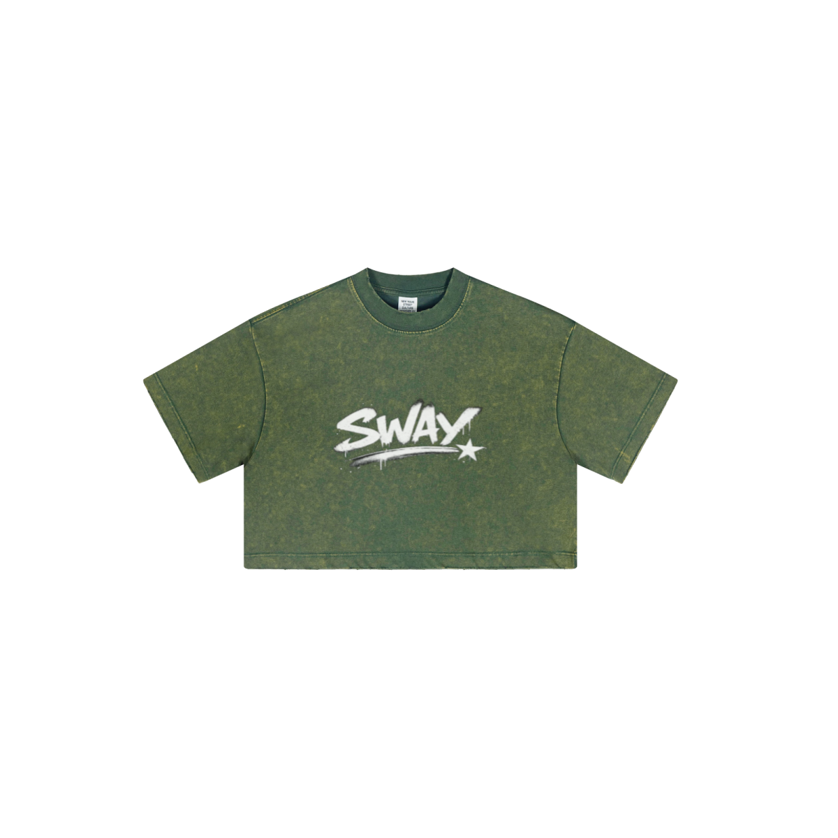 230GSM Women’s Cool-Touch Cropped High-Street Color Retro Snow-Wash T-shirt Dark Green