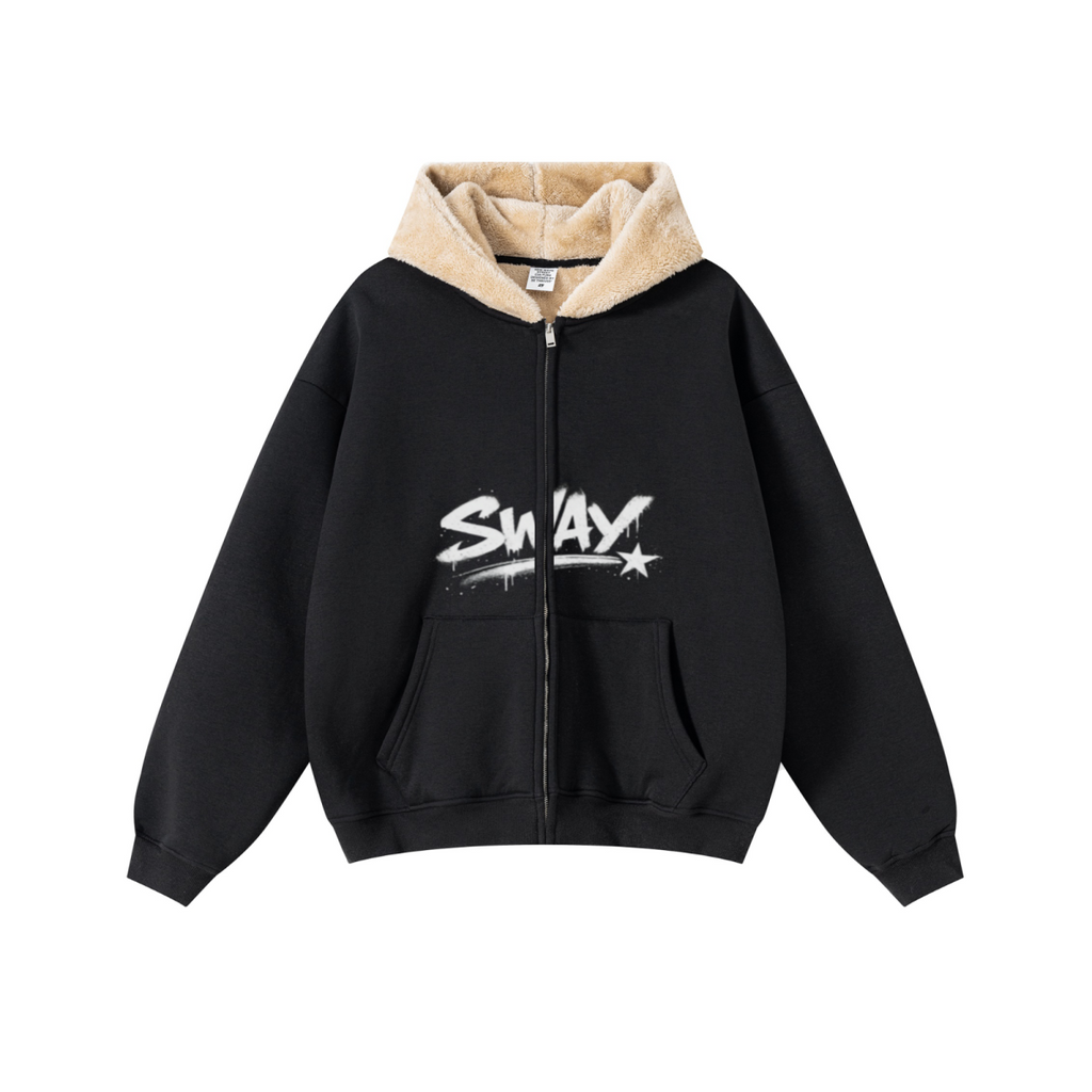 560GSM Unisex Composite Fleece Zip-Up Hoodie Black