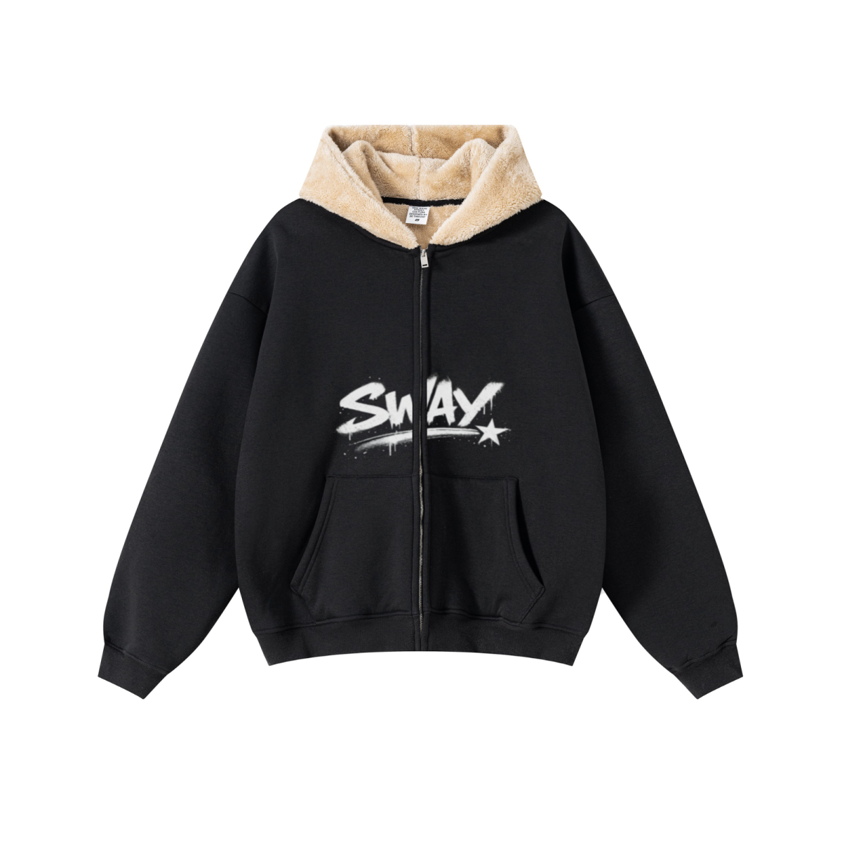 560GSM Unisex Composite Fleece Zip-Up Hoodie Black