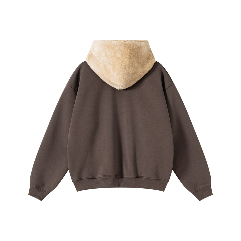 560GSM Unisex Composite Fleece Zip-Up Hoodie Brown